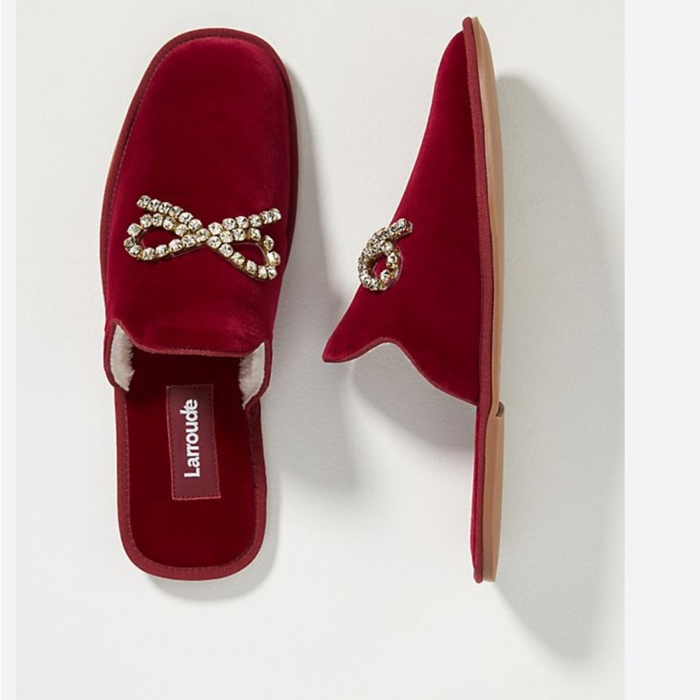 Larroude gingham slipper , mule, Red Velvet Women's Shoes Size.6